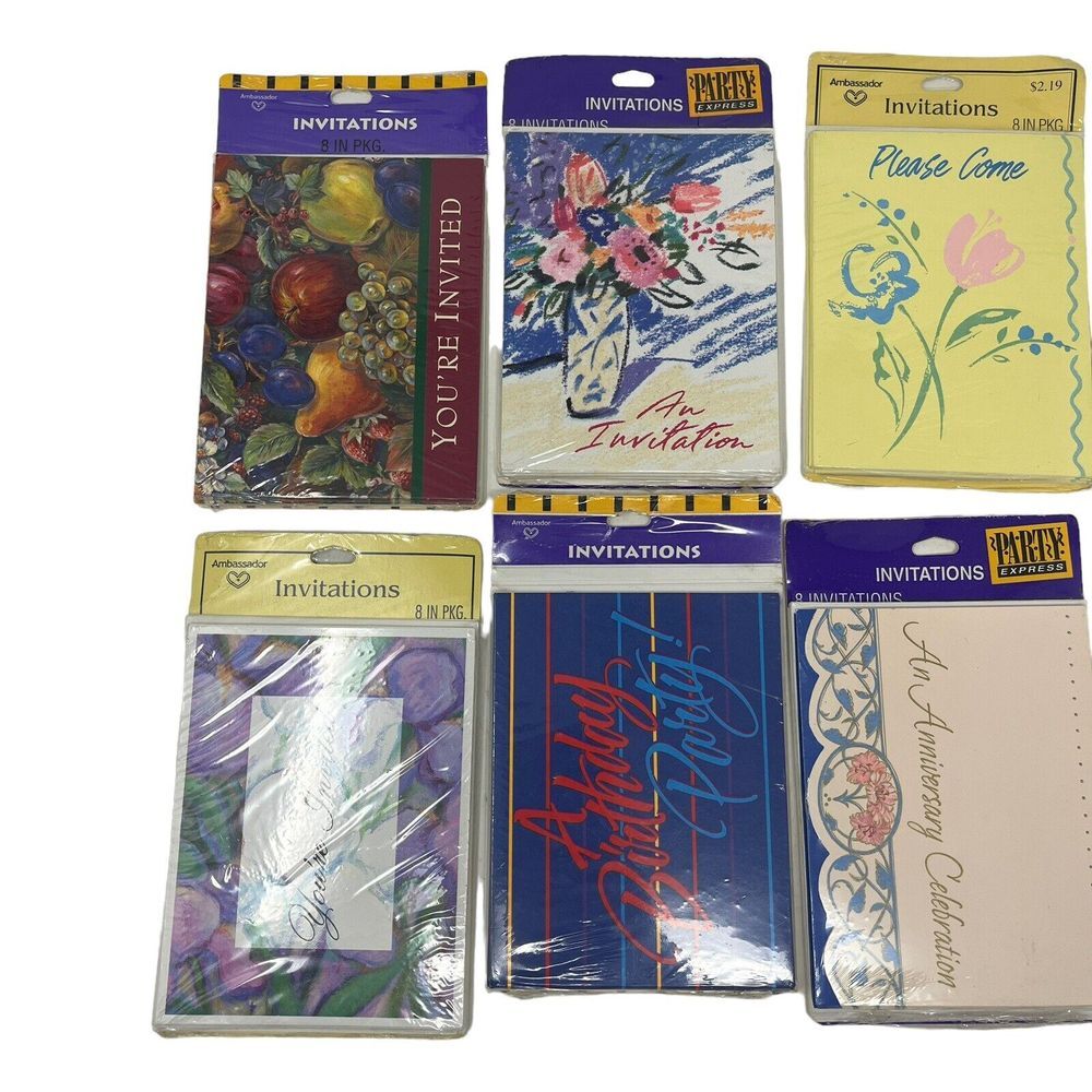 Vintage Hallmark Invitations Lot Of 8 NOS 8ct Card Invites‎ Watermelon Floral - Picture 2 of 4